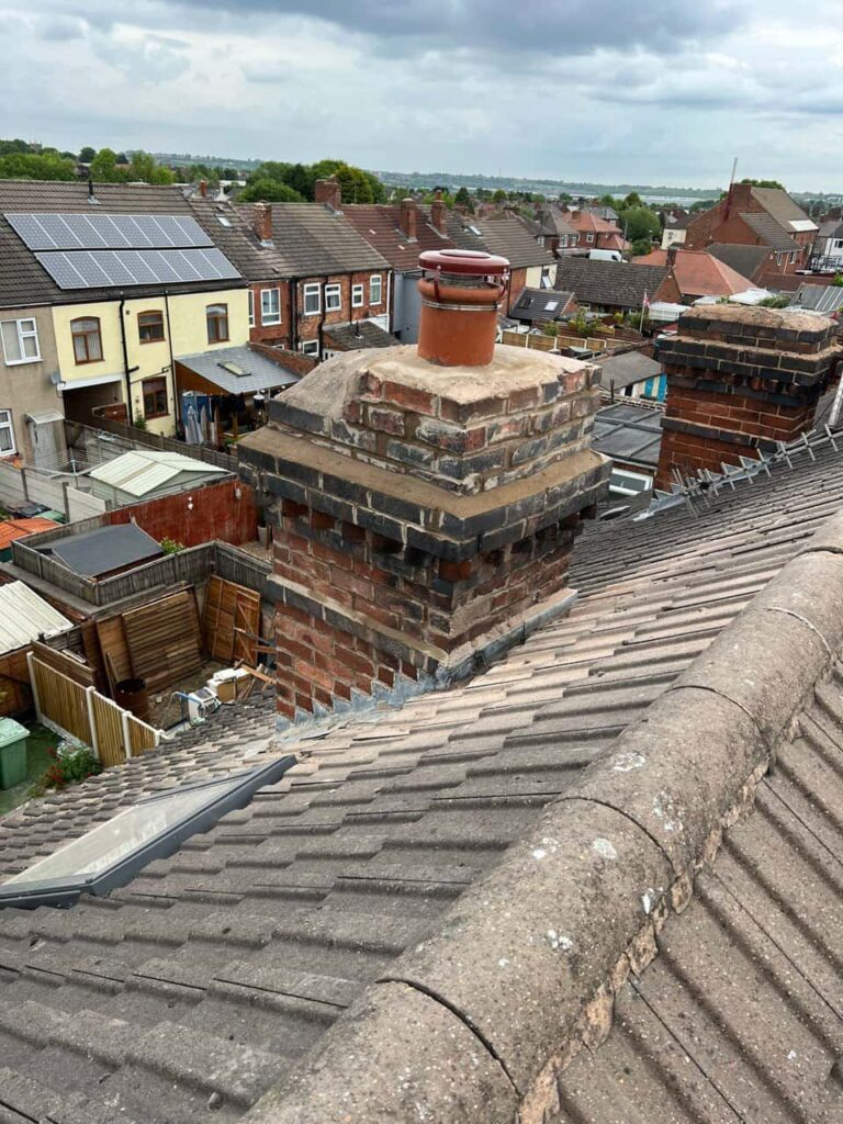 This is a photo taken from a roof which is being repaired by Newark on Trent  Roofing Repairs, it shows a street of houses, and their roofs